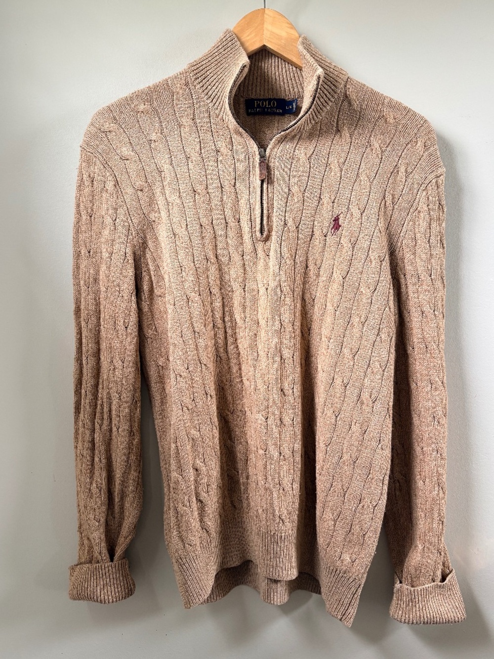 Polo Ralph Lauren Lightweight Cable Knit Tan Quarter Zip Pullover